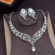 画像をギャラリービューアに読み込む, Fashion Crown With Necklace Earrings Sets for Women Bridal Jewelry Set Wedding Tiaras Dubai Jewelry set Accessories