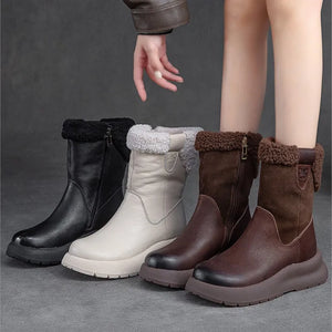 Genuine Leather Winter Shoes Women Snow Boots Non-slip Shoes q150