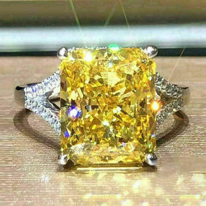 Square Yellow Cubic Zirconia Women Rings Wedding Anniversary Rings Fashion Jewelry Gift