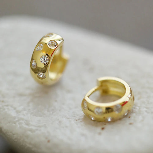 Small Circle Earrings with Round Cubic Zirconia Gold Color Hoop Earrings Women Accessories