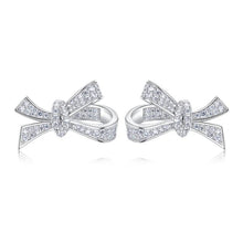 Load image into Gallery viewer, Luxury Silver Color Dazzling Cubic Zirconia Bow Stud Earrings for Women t21 - www.eufashionbags.com