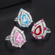Charger l&#39;image dans la galerie, Luxury Women&#39;s Finger Rings for Party Sparkling Red Water-drop Cubic Zirconia Style Accessories