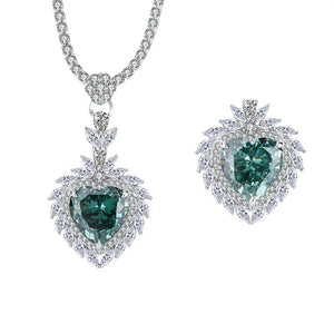 925 Sterling Silver Mint Green 15*15 High Carbon Diamond Heart-shaped Crystal Ring Necklace Set x16