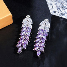 Charger l&#39;image dans la galerie, Purple Marquise Cut Cubic Zirconia Setting Leaf Long Drop Earrings for Women - www.eufashionbags.com
