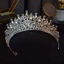 Load image into Gallery viewer, Silver Color Crystal Crown Royal Queen Tiara Rhinestone Pageant Prom Wedding Hair Accessories e59