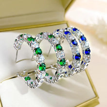 Load image into Gallery viewer, Green/Blue Cubic Zirconia Big Hoop Earrings for Women Luxury Trendy Accessories Fashion Jewelry