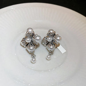 Vintage Flower Women Bridal Earrings Imitation Pearl Drop Earrings