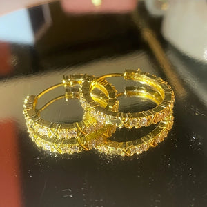 Fashion Women's Earrings Gold Color Hoops with Cubic Zirconia Female Metal Earrings