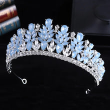 Laden Sie das Bild in den Galerie-Viewer, Luxury Blue Opal Crystal Flowers Water Drop Tiaras Crowns Women Headbands e32