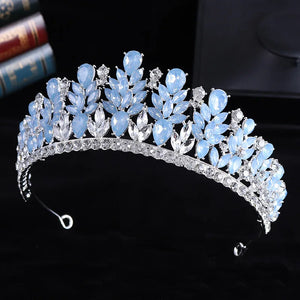 Luxury Blue Opal Crystal Flowers Water Drop Tiaras Crowns Women Headbands e32
