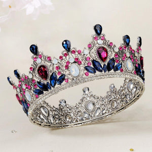 Luxury Royal Queen Mixcolor Crystal Wedding Crown Glass Round Tiaras Rhinestone Pageant Diadem Headdress Bridal Hair Accessories - www.eufashionbags.com
