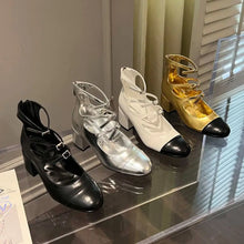Cargar imagen en el visor de la galería, Round Toe Women Sandals Platform Shoes Flat Mid Heels Belt Buckle Ankle Strap Back Zipper