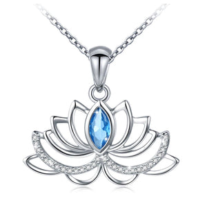 Aesthetic Lotus Shaped Necklace Inlaid Marquise Blue CZ New for Women Wedding Jewelry n115