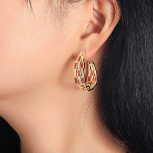 Triple Circle CZ Hoop Earrings Double Sided Cubic Zirconia Jewelry for Women b83