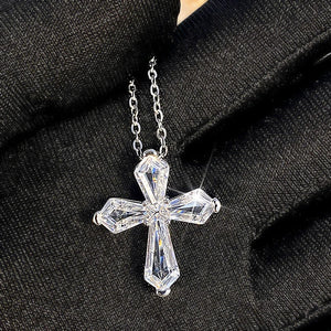Cross Pendant Necklace with Crystal Cubic Zircon Trendy Wedding Accessories Silver Color Jewelry
