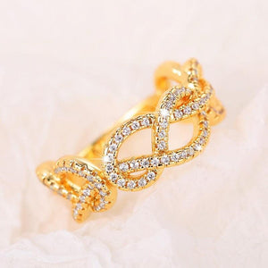 Gold Color Twist Design Ring for Woman Paved Dazzling CZ Jewelry hr65 - www.eufashionbags.com