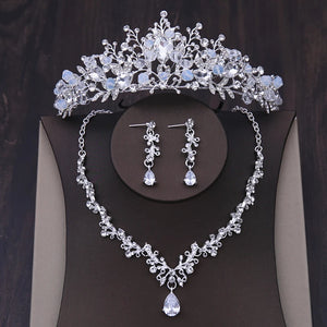 Baroque Crystal Bridal Jewelry Set Vintage Gold Color Rhinestone Wedding Tiara Crown Necklace Earring Set For Women Bride Gift