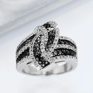 Shiny White Cubic Zirconia Black Enamel Rings Luxury Women Finger Jewelry hr57 - www.eufashionbags.com
