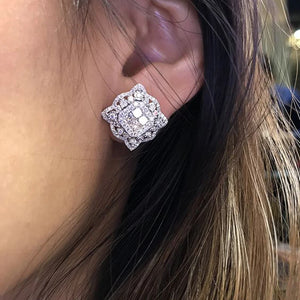 Square Shaped Cubic Zirconia Earrings for Women Ear Piercing Silver Color Lady's Earrings Trendy Jewelry