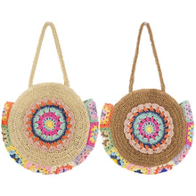 Load image into Gallery viewer, Summer Handmade Woven Beach Bags Women&#39;s Large Tote Bag Ethnic Style Round Straw Weaving Fashion Shoulder Bags