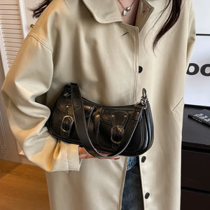 Double Pockets Small Leather Shoulder Bag for Women Fashion Crossbody Bags n368
