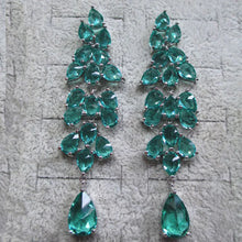 Load image into Gallery viewer, 925 Silver Needle Personality Long Green Rhinestone Water Drop Dangle Earrings x36