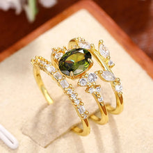 Laden Sie das Bild in den Galerie-Viewer, Oval Olive CZ Rings Set for Women Leaf-shaped Wedding Rings n207