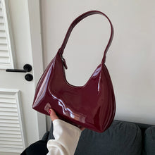 Charger l&#39;image dans la galerie, Women&#39;s Bag Patent Leather Tote Bag Fashion Shoulder Bag Versatile Crescent Bag French Brand Armpit Bag Retro Wine Red Hobo Bags