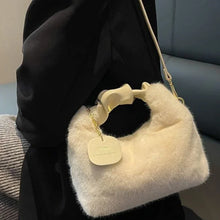 Laden Sie das Bild in den Galerie-Viewer, Women Faux Fur Plush Handbags Ruched Handle Small Lady Shoulder Crossbody Bag Casual Tote Half-Moon Hobos Winter