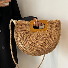 Load image into Gallery viewer, Minimalist Straw Bag for Women Summer Half-moon Beach Handbags Rattan Handmade Kintted Handle Bags Bolsas