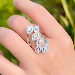 Adjustable Bling CZ Leaf Shape Long Finger Rings for Women b97