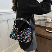 画像をギャラリービューアに読み込む, Solid Color Sequins Crossbody Bag Simple Chain Women&#39;s Small Square Bag Handbag Underarm Bag Evening Clutch Bag Female
