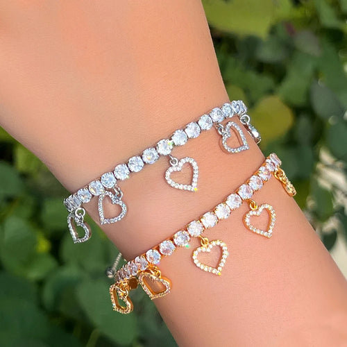 Luxury Cubic Zirconia Love Heart Charms Bracelets for Women Trendy Gift b62