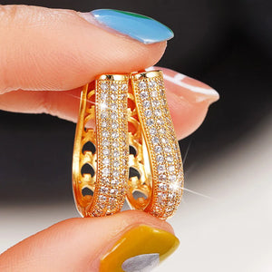 Fancy U Shape Hoop Earrings for Women Paved Sparkling CZ Bridal Earrings t67