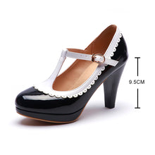 Load image into Gallery viewer, Vintage T Strap Mary Janes Shoes For Women Blue Patent Leather Pumps Female platform Heels Footwear