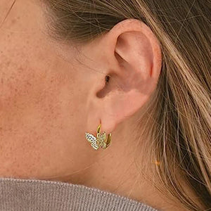 Butterfly Hoop Earrings for Women Luxury Gold Color Cubic Zirconia Earrings Wedding Aesthetic Female Jewelry