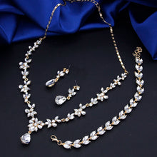 Cargar imagen en el visor de la galería, 3 Piece Fashion Necklace Sets for Women Dangle Earrings Bridal Wedding Choker Collar Bracelets Jewelry Set Accessories