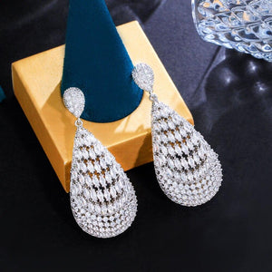 Long Cubic Zircon Dangle Drop Bridal Earrings for Women Bling Marquise Cut jewelry cw39 - www.eufashionbags.com