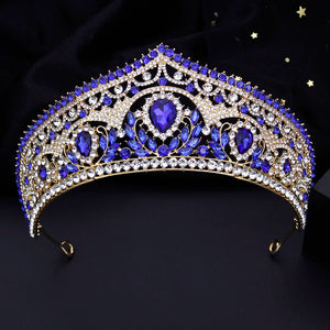 Baroque Princess Bridal Tiaras and Crowns Bride Headwear Blue Party Prom Wedding Dress Crown Hair Jewelry Accessories