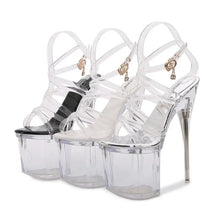 Charger l&#39;image dans la galerie, Summer Sexy Women Crystal Sandals High Heels Woman Transparent Platform Sandals 19cm Thin Heels Shoes Plus Size 43 Shoes