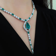Carica l&#39;immagine nel visualizzatore di Gallery, Fashion Silver Color Jewelry Sets For Women Charm Green Zircon Necklace Earrings x41