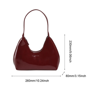 Women's Bag Patent Leather Tote Bag Fashion Shoulder Bag Versatile Crescent Bag French Brand Armpit Bag Retro Wine Red Hobo Bags