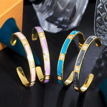 Carica l&#39;immagine nel visualizzatore di Gallery, Light Blue Enamel Round Opening Cuff Bangles for Women Chic Jewelry