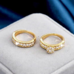 Gold Color 2Pcs/Set Zirconia Rings for Women Graceful Accessories hr33 - www.eufashionbags.com