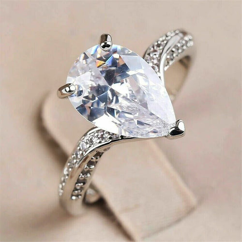Pear Cubic Zirconia Women Rings Wedding Accessories Silver Color Trendy Engagement Band Jewelry