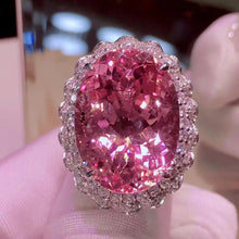 Cargar imagen en el visor de la galería, Fashion Women Silver Color 2x3cm Oval Open Ring Inlay Pink Cubic Zirconia Wedding Party Jewelry x30