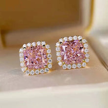Load image into Gallery viewer, Pink Princess Cubic Zirconia Stud Earrings Gold Color Ear Piercing Accessories x28