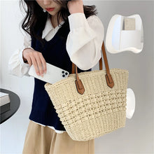 Charger l&#39;image dans la galerie, New Summer Woven Shoulder Bag Women Beach Straw Knitted Handmade Large Handbag Purse a27