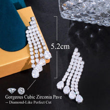 Load image into Gallery viewer, Long Water Tassel Cubic Zirconia Bling Wedding Earrings for Women cw32 - www.eufashionbags.com