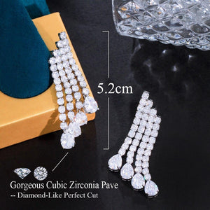Long Water Tassel Cubic Zirconia Bling Wedding Earrings for Women cw32 - www.eufashionbags.com